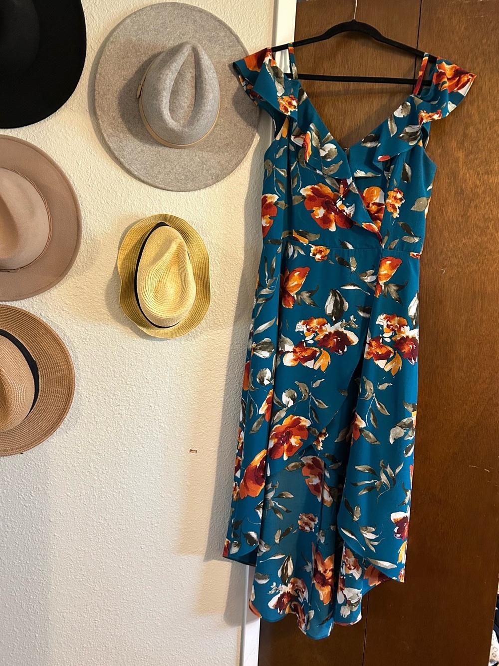 Floral Teal V-Neck Midi Dress
